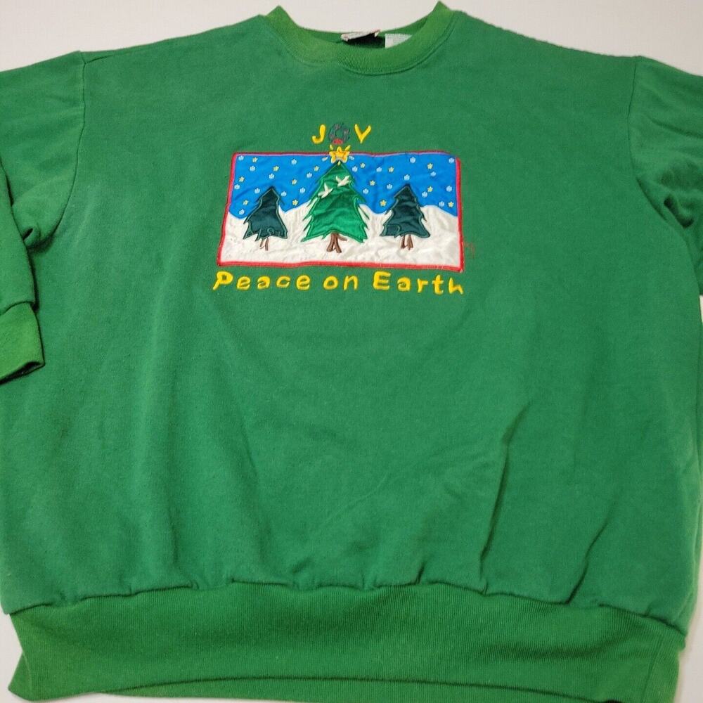 Nutcracker Shirt Womens XL Sweater Green Joy Peace On Earth Tree Comfort Stretch